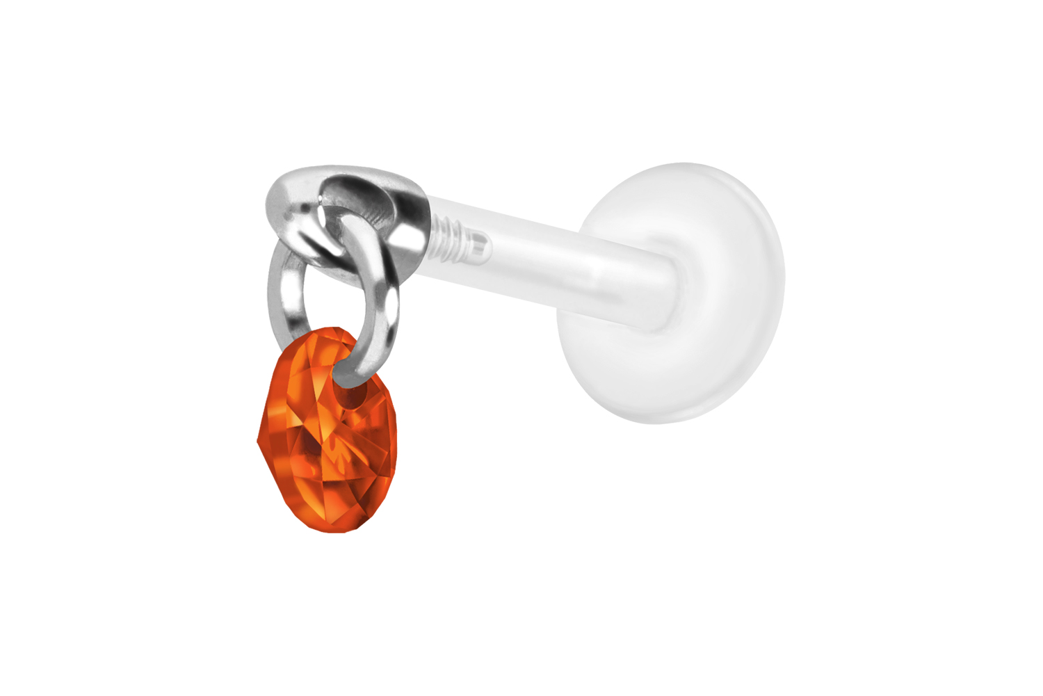 PTFE Labret Piercing mit Innengewinde + Titan-Aufsatz RUNDER KRISTALL